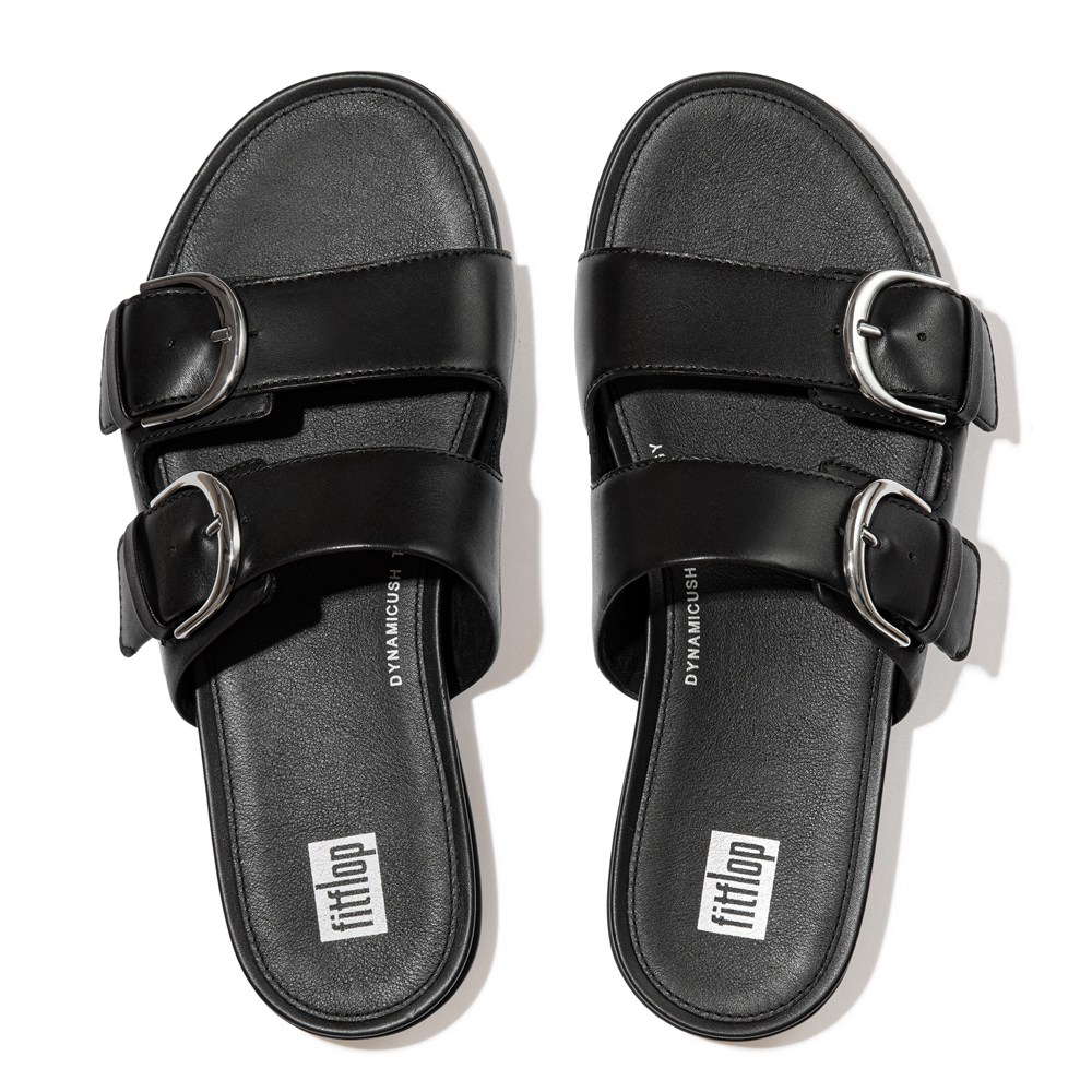 Fitflop Womens Slides Black - Gracie Buckle Leather - BV5891064